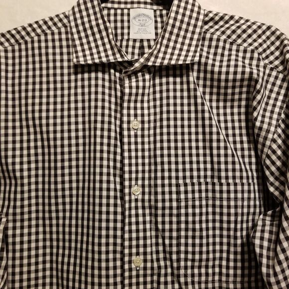 Brooks Brothers 346 Shirt Men 16-2/3 Slim Fit Black Gingham Check Non-Iron - Picture 4 of 10